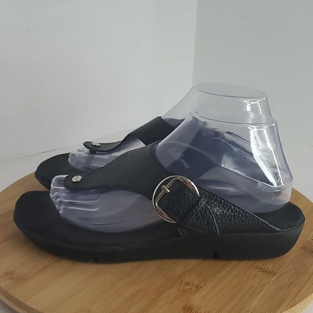 Aerosoles Women's Black Platform Sandal T Strap Toe Post Size 9W - Picture 4 of 10
